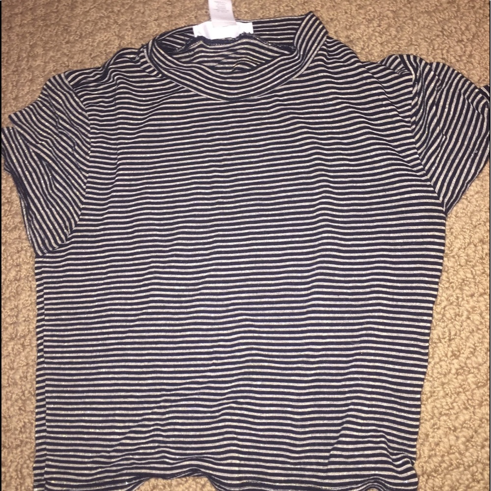 Gold and black stripe crop top w/ mock neck